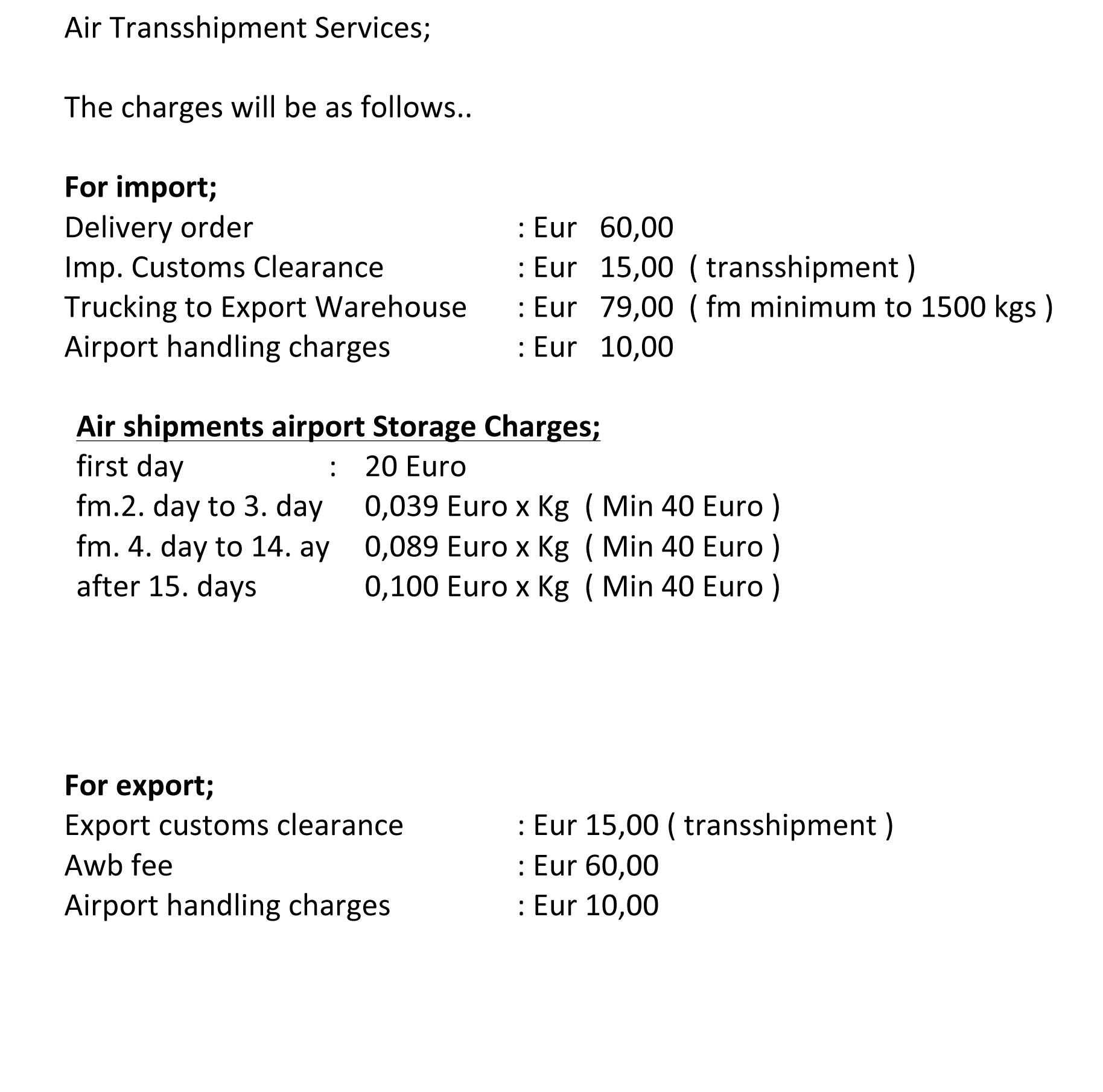 air transshipment charges